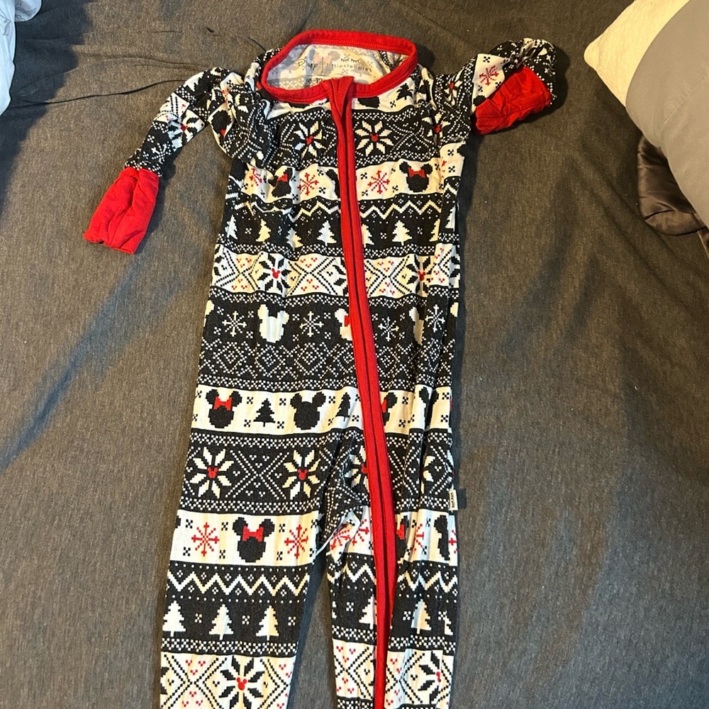 Little Sleepies Mickey Mouse Holiday Footie - Black, Red, White